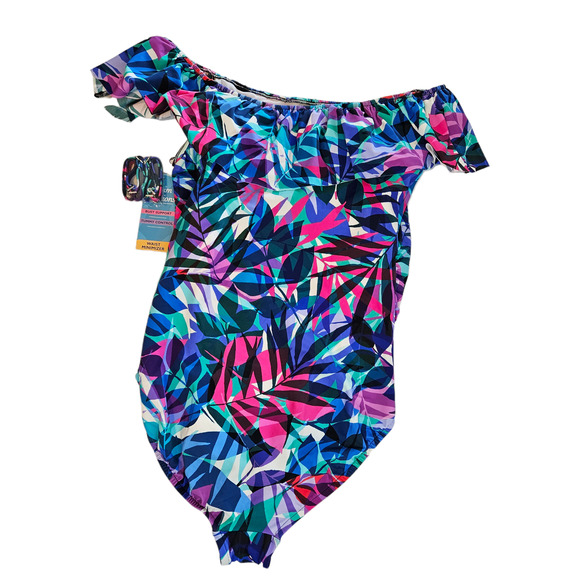 Swim Solutions Waist Minimizer Off the Shoulder One Piece Swimsuit Women's 16 - Picture 3 of 11